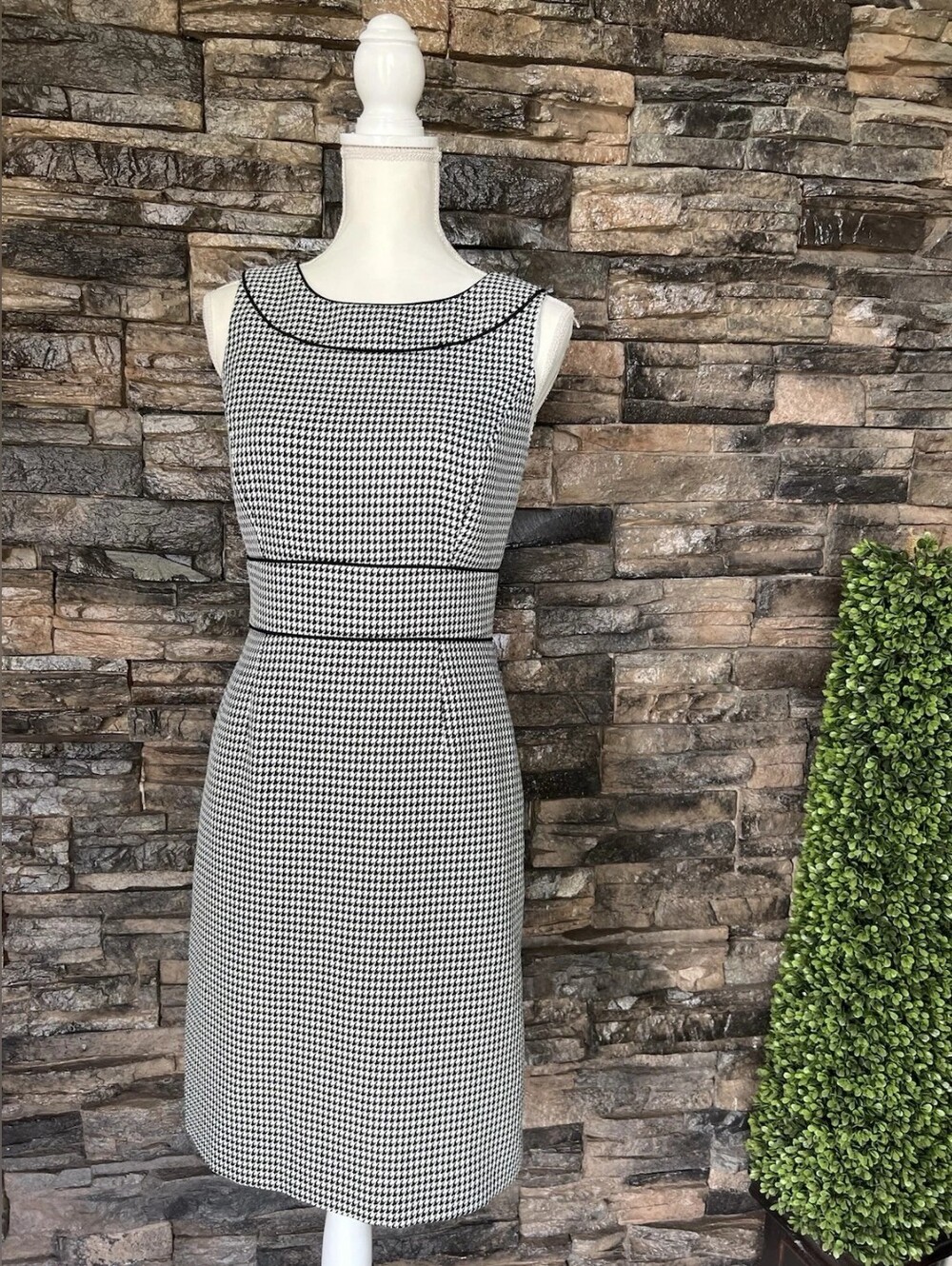 Sleeveless Black and White Houndstooth Sheath Dress